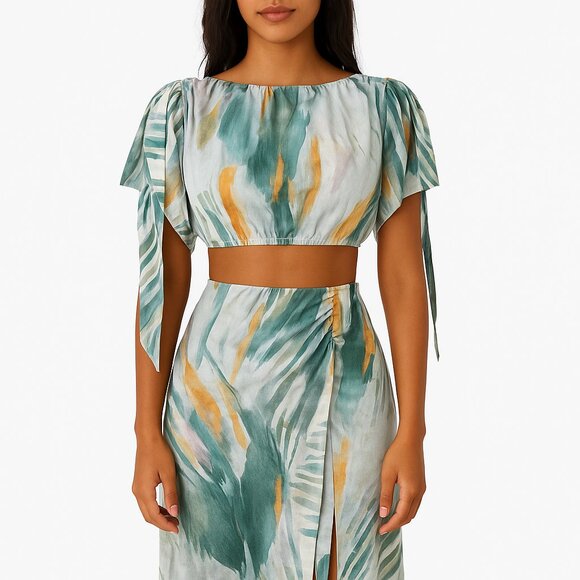 Andrea Iyamah Halima Crop Top Multicolor Abstract Print XS - Picture 1 of 10